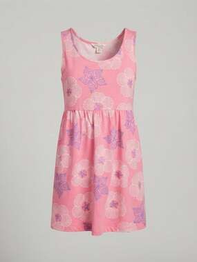 iCantoo Pink and Purple Shell and Floral Print Tank Dress medium
